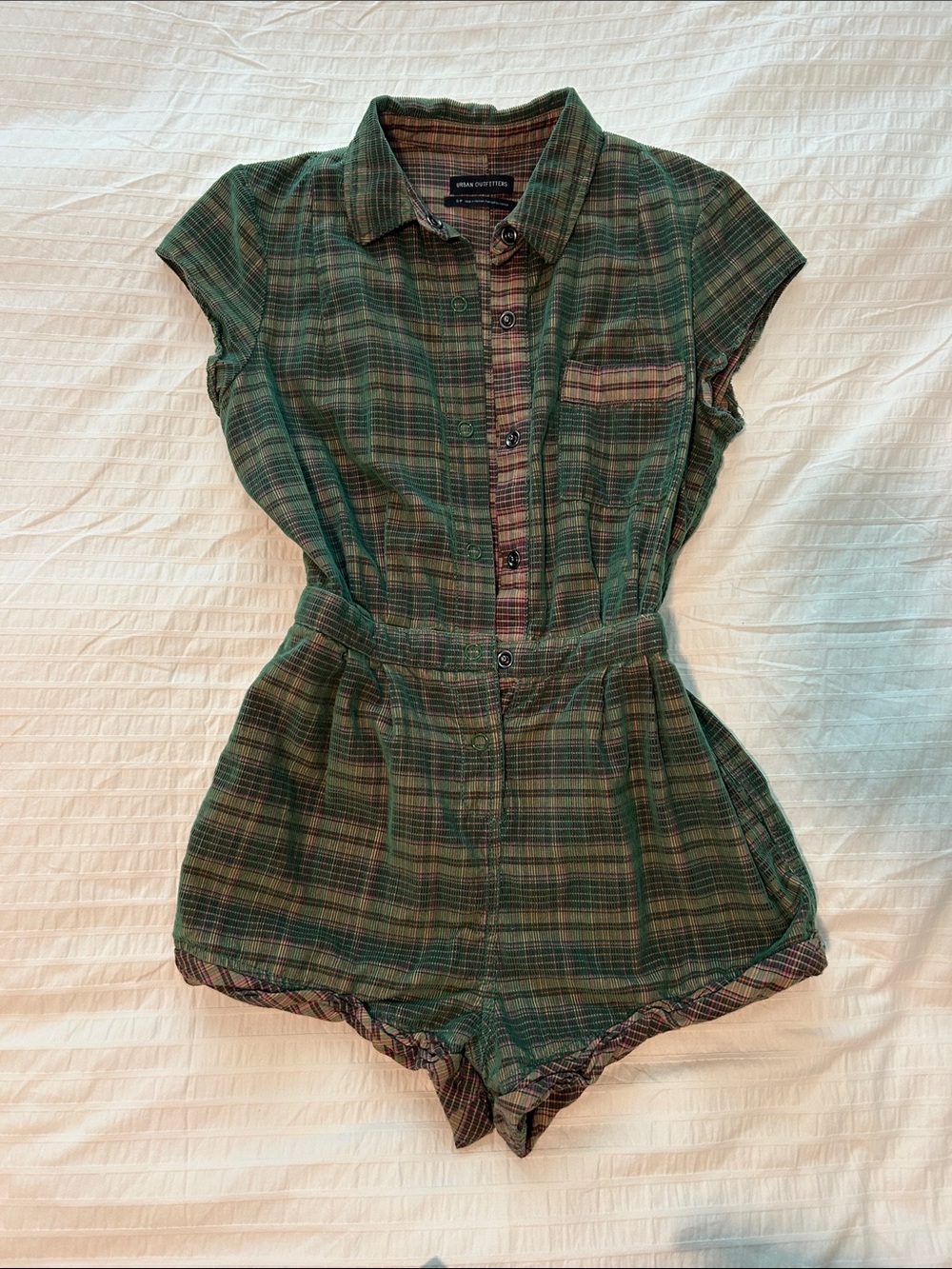 Green Plaid One-Piece Romper